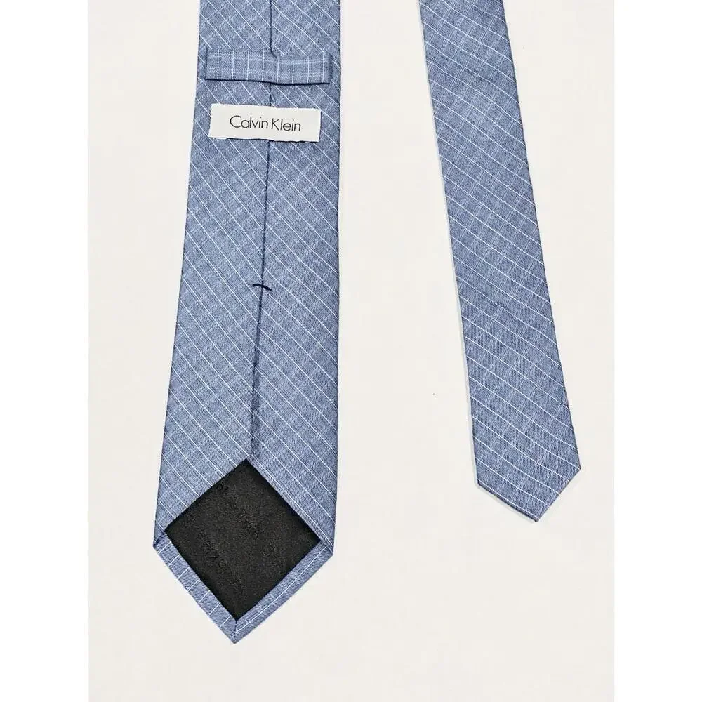 Calvin Klein Men's Blue Windowpane Pattern Silk Tie Classic 57